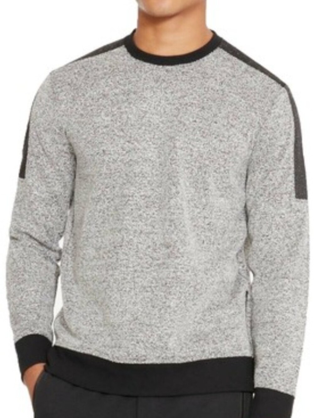 First Wave BOY'S Speckled Light Gray Crewneck Sweater with Black Trim